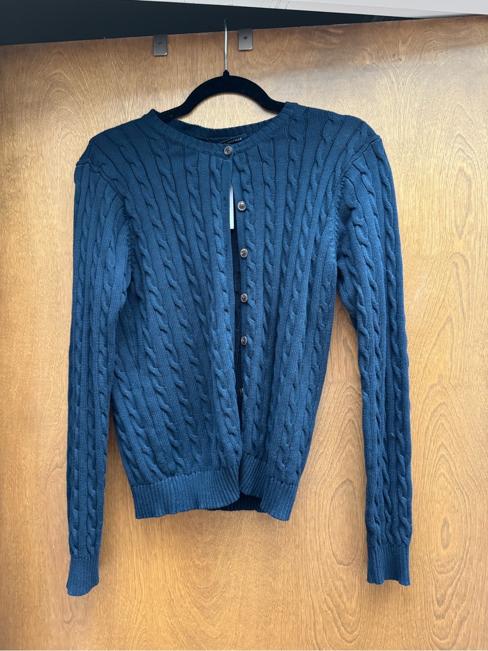 Brandy Melville Classic Cable-Knit Crewneck Cardigan - Navy